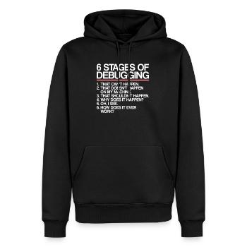 6 Stages of Debugging | Programmer, computer science - Men’s Premium Organic Hoodie - black - Front - Nico (187cm)