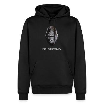 Cooler, böse guckender Gorilla - BE STRONG - Männer Premium Bio Hoodie - Schwarz - Vorne - Nico (187cm)