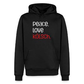 Peace Love Kölsch | Köln, Kölscher Karneval, Bier - Männer Premium Bio Hoodie - Schwarz - Vorne - Nico (187cm)