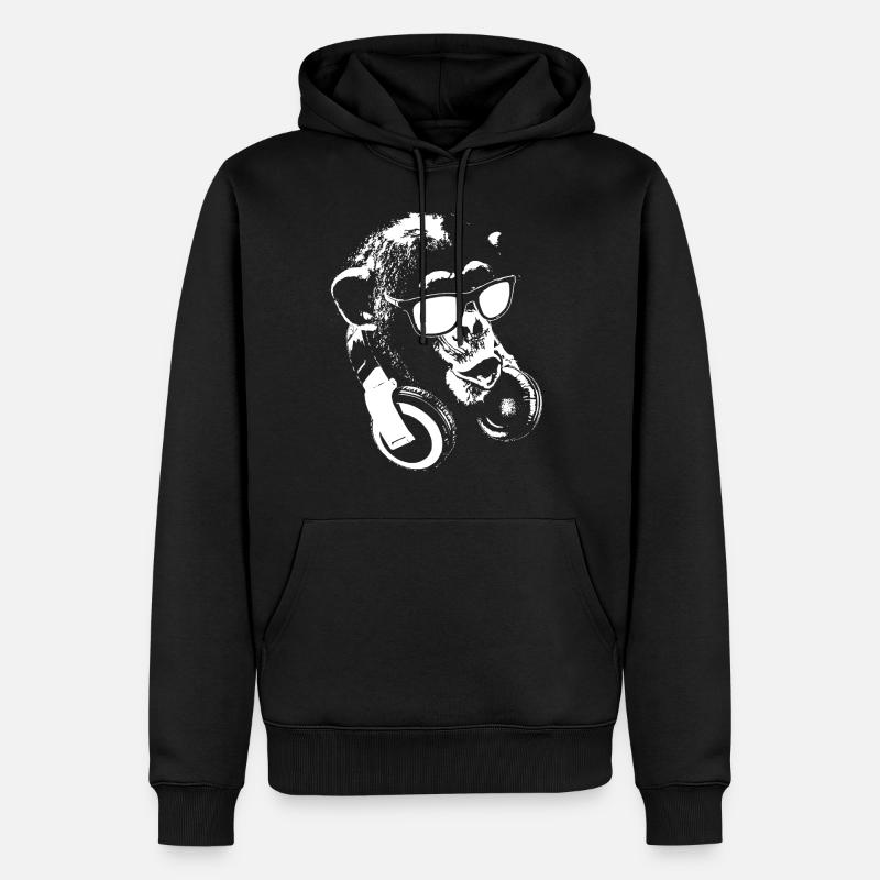 Monkey DJ White - Men’s Premium Organic Hoodie - black