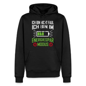 Ich bin nicht Faul - Ich bin im Energiespar Modus - Männer Premium Bio Hoodie - Schwarz - Vorne - Nico (187cm)