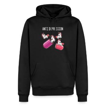 Einhorn Anti Depressionen - Männer Premium Bio Hoodie - Schwarz - Vorne - Nico (187cm)