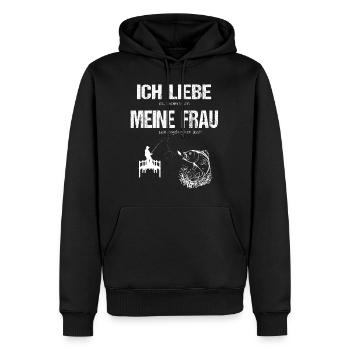Ich liebe es wenn meine Frau mich Angeln lässt - Männer Premium Bio Hoodie - Schwarz - Vorne - Nico (187cm)