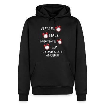 Uhrzeit im Osten , DDR Viertel Halb Dreiviertel - Männer Premium Bio Hoodie - Schwarz - Vorne - Nico (187cm)