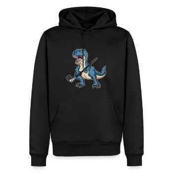 Lustiges Dinosaurier Dino Hockey Hockeyspieler - Männer Premium Bio Hoodie - Schwarz - Vorne - Nico (187cm)