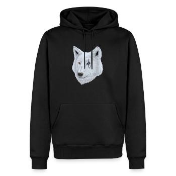 Weißer Wolf mit Narbe am Auge für Tierfreunde - Männer Premium Bio Hoodie - Schwarz - Vorne - Nico (187cm)