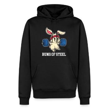 Brioches de lapin en acier avec haltère sur l'exercice - Sweat à capuche Premium bio Homme - noir - Devant - Nico (187cm)