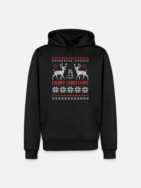 ugly Christmas Sweater Rentier Hirsch Jäger rot - Männer Premium Bio Hoodie - Schwarz