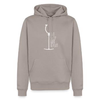 EAT SLEEP LIFT REPEAT Skilift Winter BergeBügel - Männer Premium Bio Hoodie - Taupe - Vorne - Nico (187cm)