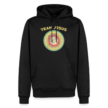 Team Jesus t-shirt cadeau vintage retro - Sweat à capuche Premium bio Homme - noir - Devant - Nico (187cm)