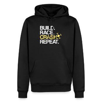 Build Race Crash Repeat | Pilote de drone drone - Sweat à capuche Premium bio Homme - noir - Devant - Nico (187cm)