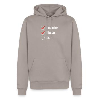 Master Abschluss Doktorand Checkliste Geschenkidee - Männer Premium Bio Hoodie - Taupe - Vorne - Nico (187cm)