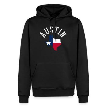 Texas Austin Wappen - Männer Premium Bio Hoodie - Schwarz - Vorne - Nico (187cm)