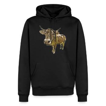 Vache drôle - Sweat à capuche Premium bio Homme - noir - Devant - Nico (187cm)
