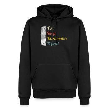 Eat Sleep Harmonica Repeat Mundharmonika - Männer Premium Bio Hoodie - Schwarz - Vorne - Nico (187cm)