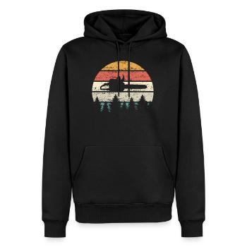 Forêt de tronçonneuse bois coucher de soleil rétro forêt de bûcheron - Sweat à capuche Premium bio Homme - noir - Devant - Nico (187cm)