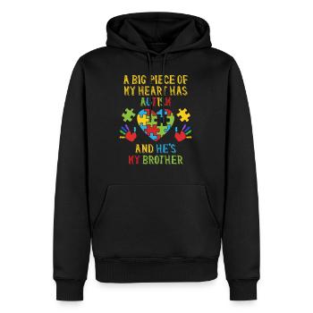Morceau de mon cœur Frère Frère Autisme - Sweat à capuche Premium bio Homme - noir - Devant - Nico (187cm)