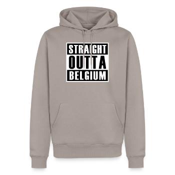 Straight Outta Belgium - Sweat à capuche Premium bio Homme - taupe - Devant - Nico (187cm)
