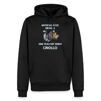 Frau Mit Criollo Pferd Reiten Ausritt - Männer Premium Bio Hoodie - Schwarz - Vorne - Nico (187cm)
