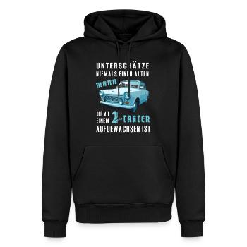DDR  Auto Spruch - Zweitakt Trabi Geschenk - Männer Premium Bio Hoodie - Schwarz - Vorne - Nico (187cm)