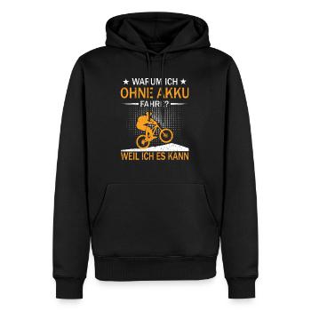 Warum Ich Ohne Akku Fahre Weil Ich Es Kann! Biker - Männer Premium Bio Hoodie - Schwarz - Vorne - Nico (187cm)