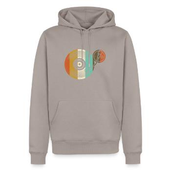 Plaque d’écharpe Vinyle - Tourne-disques rétro - DJ - Sweat à capuche Premium bio Homme - taupe - Devant - Nico (187cm)