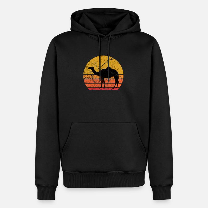 Retro Sonne Kamel Dromedar Geschenk - Männer Premium Bio Hoodie - Schwarz