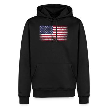 Etats-Unis Drapeau - Grunge Vintage - Sweat à capuche Premium bio Homme - noir - Devant - Nico (187cm)
