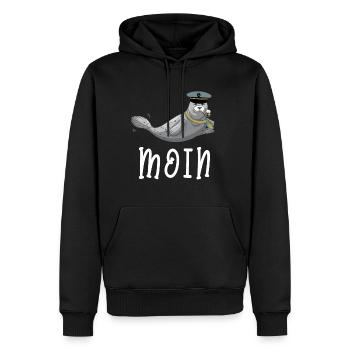 Nordsee Robbe Moin Spruch - Sylt Kiel Seehund - Männer Premium Bio Hoodie - Schwarz - Vorne - Nico (187cm)