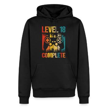 18e anniversaire niveau 18 ans complets garçon 2002 - Sweat à capuche Premium bio Homme - noir - Devant - Nico (187cm)