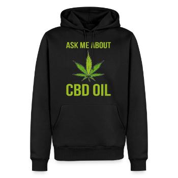 Ask About Me CBD Oil Cannabis Cannabisblatt - Männer Premium Bio Hoodie - Schwarz - Vorne - Nico (187cm)