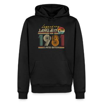 Légendaire depuis janvier 1981 Anniversaire Retro - Sweat à capuche Premium bio Homme - noir - Devant - Nico (187cm)