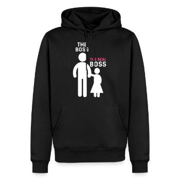 Le vrai patron père fille fille - Sweat à capuche Premium bio Homme - noir - Devant - Nico (187cm)