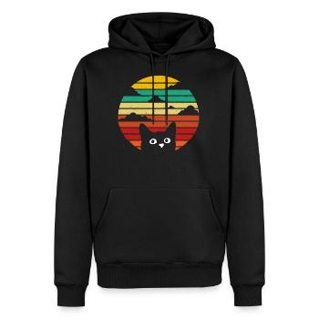Rétro vintage chat coucher de soleil chat vintage - Sweat à capuche Premium bio Homme - noir - Devant - Nico (187cm)