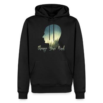 natur kopf wald waldläufer auszeit wandern free - Männer Premium Bio Hoodie - Schwarz - Vorne - Nico (187cm)