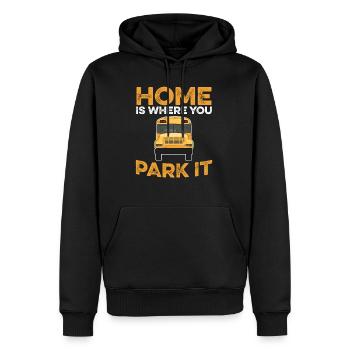 Bus scolaire bricoleur rengaine pour un propriétaire de Skoolie - Sweat à capuche Premium bio Homme - noir - Devant - Nico (187cm)