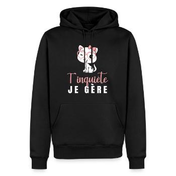 T'inquiète Je Gère Chat Humour Kawaii Cadeau Femme - Männer Premium Bio Hoodie - Schwarz - Vorne - Nico (187cm)