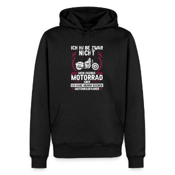 Ich habe zwar nicht mein eigenes Motorrad - Männer Premium Bio Hoodie - Schwarz - Vorne - Nico (187cm)