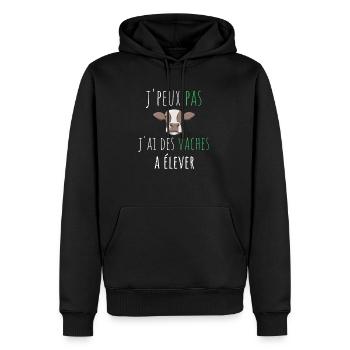 j'peux pas j'ai des vaches a élever cadeau humour - Sweat à capuche Premium bio Homme - noir - Devant - Nico (187cm)