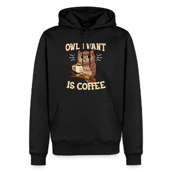 Owl I Want Is Coffee Lustiger Kaffee Eule Spruch O - Männer Premium Bio Hoodie - Schwarz - Vorne - Nico (187cm)