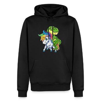 T-Rex Chevauche Licorne Drôle de dinosaure Dino - Sweat à capuche Premium bio Homme - noir - Devant - Nico (187cm)