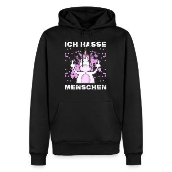 Ich Hasse Menschen Einhörner Mittelfinger Lustiges - Männer Premium Bio Hoodie - Schwarz - Vorne - Nico (187cm)