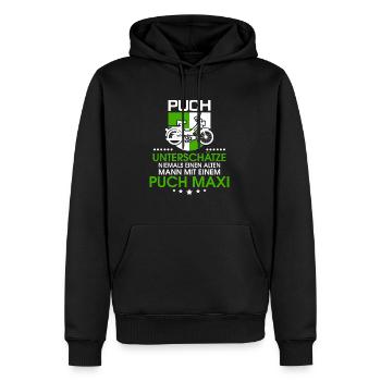 Unterschätze niemals einen alten Mann mit Steyr - Männer Premium Bio Hoodie - Schwarz - Vorne - Nico (187cm)
