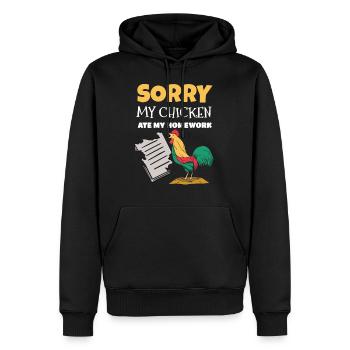 Le poulet a mangé Mes devoirs Idée de cadeau - Sweat à capuche Premium bio Homme - noir - Devant - Nico (187cm)