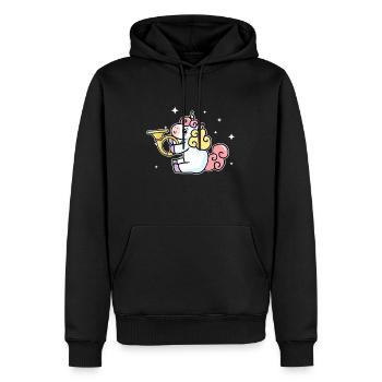 Süßes Einhorn Spielt Waldhorn Horn Liebhaber - Männer Premium Bio Hoodie - Schwarz - Vorne - Nico (187cm)