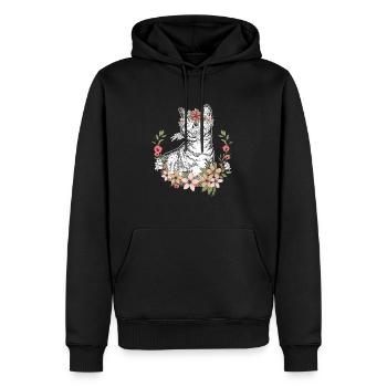 Chat avec fleurs Filles - Félins - Sweat à capuche Premium bio Homme - noir - Devant - Nico (187cm)