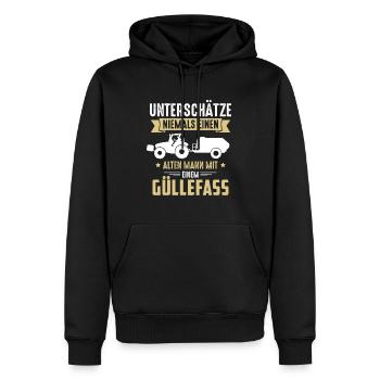 Unterschätze nie einen alten Mann mit Güllefass - Männer Premium Bio Hoodie - Schwarz - Vorne - Nico (187cm)