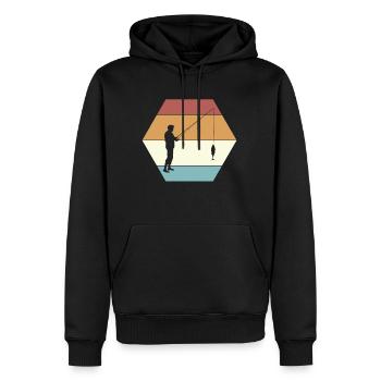 Vintage Retro Angler T-Shirt Geschenk Fischer - Männer Premium Bio Hoodie - Schwarz - Vorne - Nico (187cm)