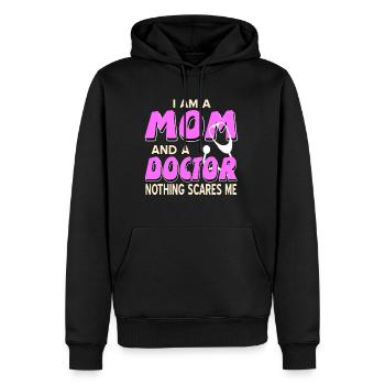 Docteur - Je suis une maman et un docteur, rien ne me fait peur - Sweat à capuche Premium bio Homme - noir - Devant - Nico (187cm)