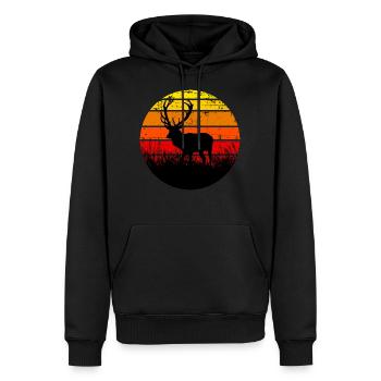 Cerf forêt animal coucher de soleil - Sweat à capuche Premium bio Homme - noir - Devant - Nico (187cm)